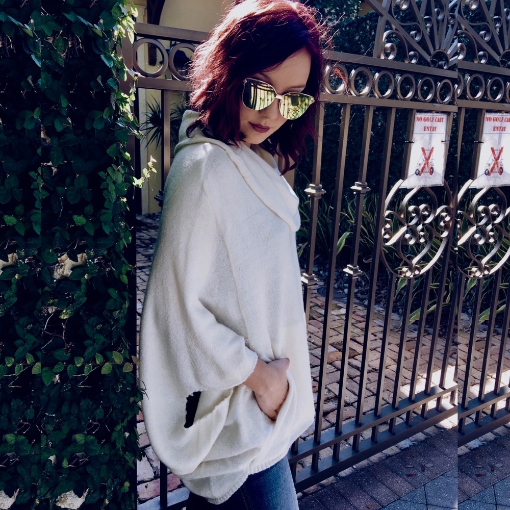 Cream Oversized Fold Over Sweater